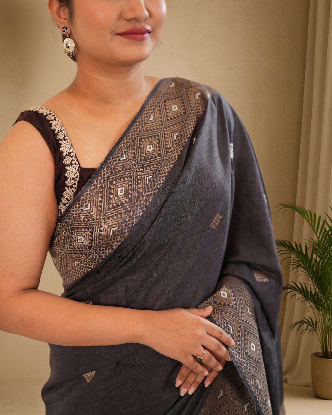 Black Pure Eri By Eri Silk With Muga Ghisa Thread Work Assam Silk Saree