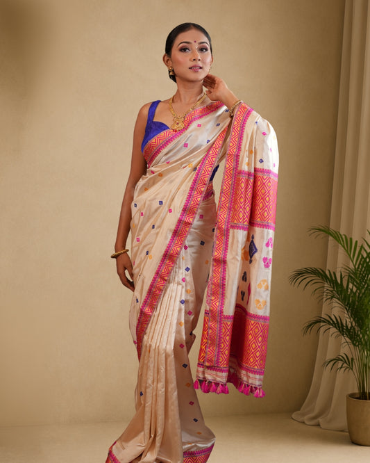 Pure Tussar By Mulberry (Tospaat) Thread Work Assam Silk Saree