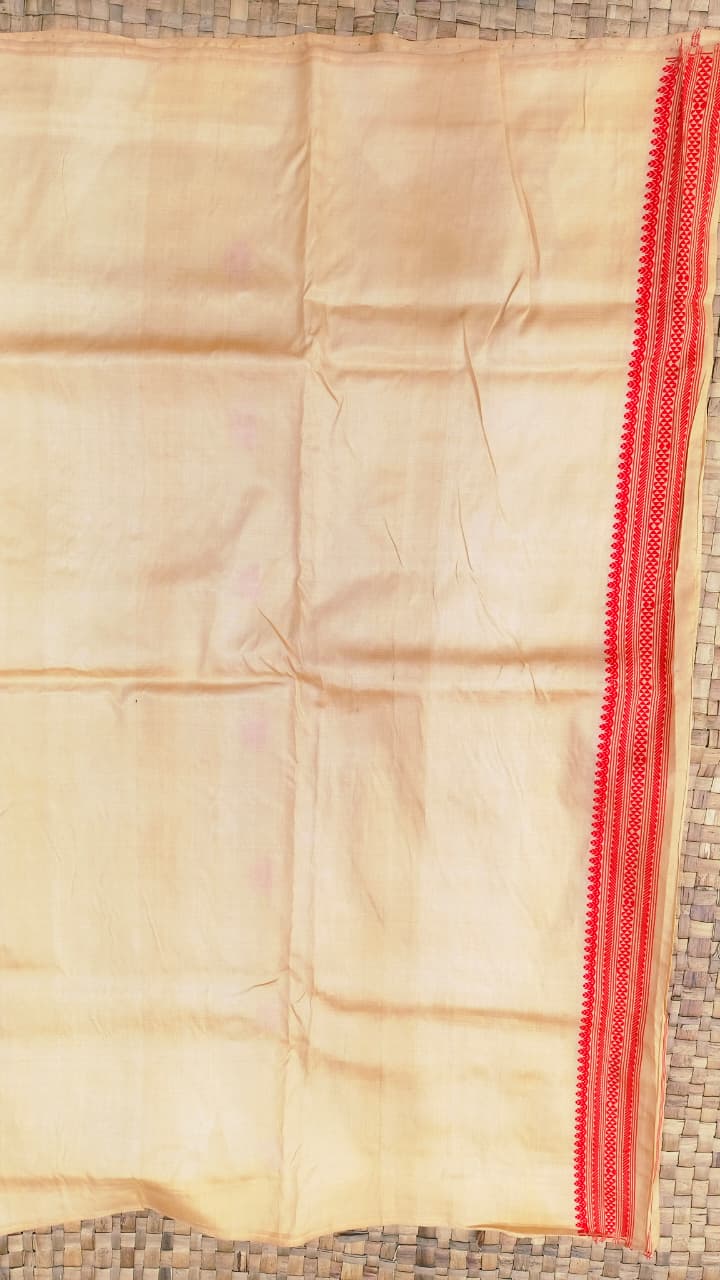 Pure Tussar By Tussar Thread Work Assam Silk Saree With Red Motifs