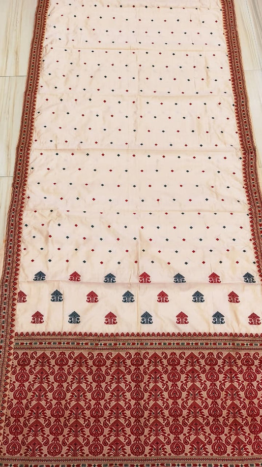 Pure Tussar By Mulberry (tospaat) Thread Work Assam Silk Saree