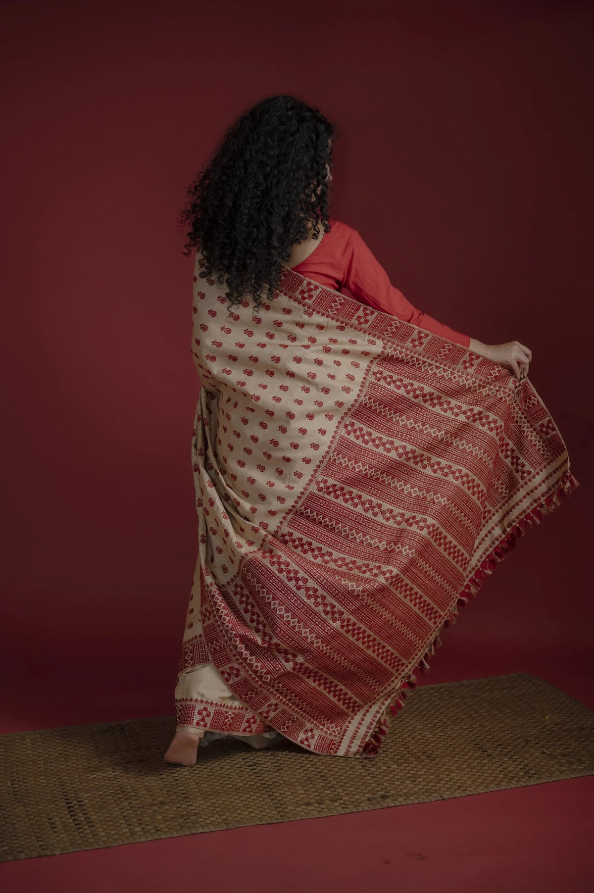 Pure Muga Assam Silk Saree With Maroon and Ghoti Design Motifs