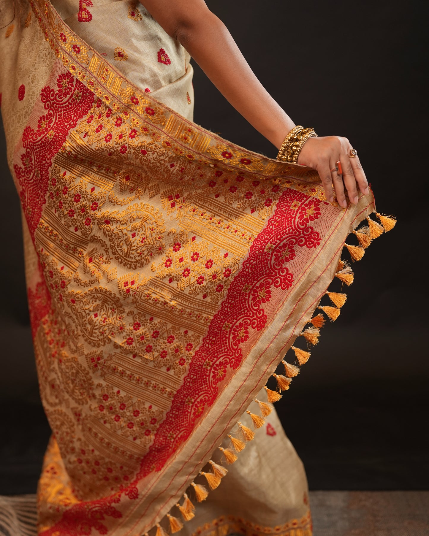 Pure Muga Silk With Golden Zari Work Assam Silk Saree