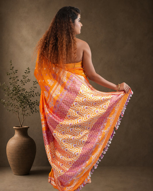 Pure Mulberry Silk Designer Thread Work Assam Silk Saree