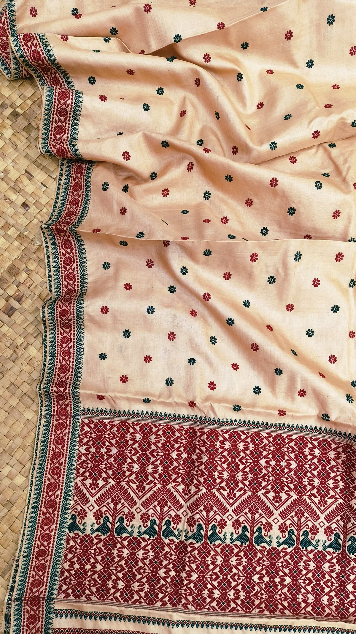 Pure Tussar By Tussar Silk Thread Work Interwoven Assam silk saree With Maroon Colour Motifs