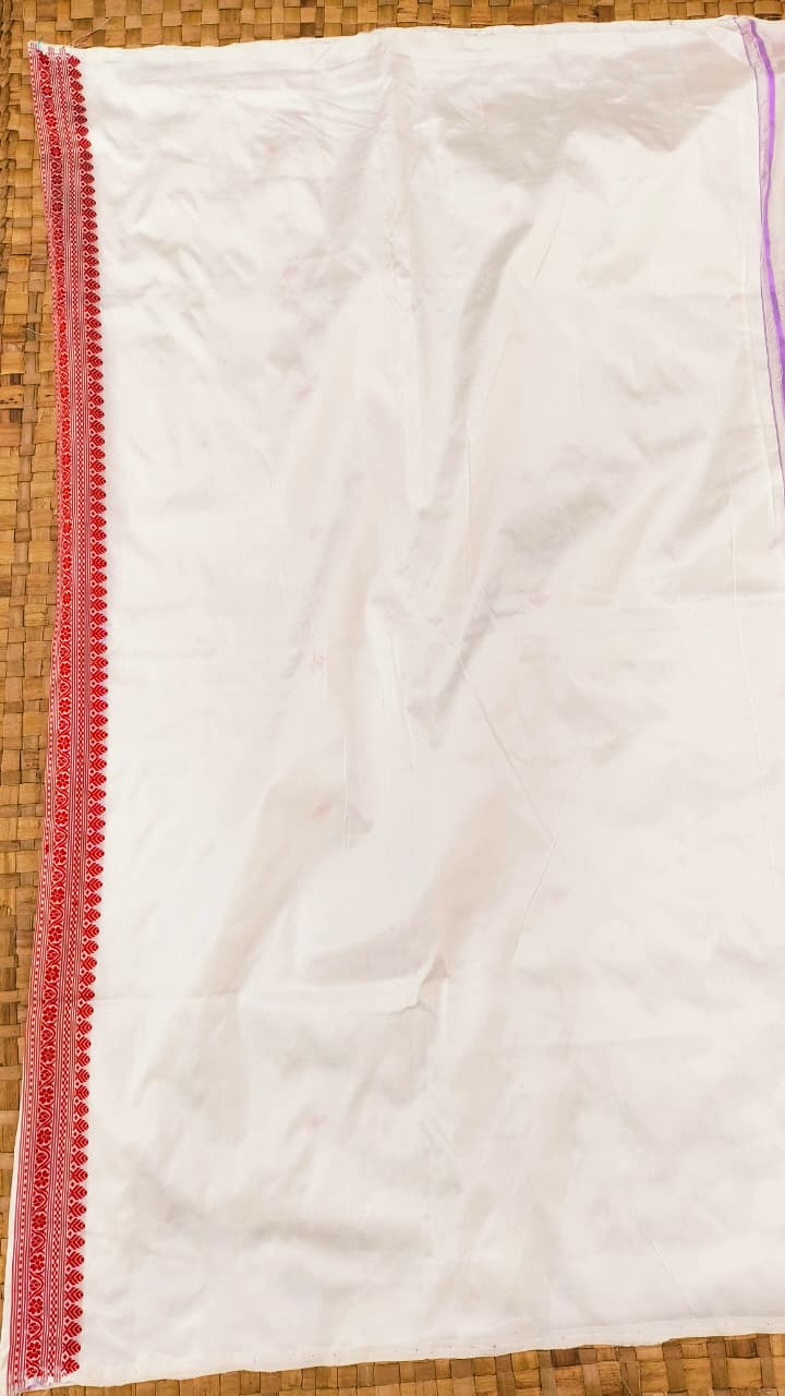 White Pure Mulberry Silk Thread Work Assam Silk Saree