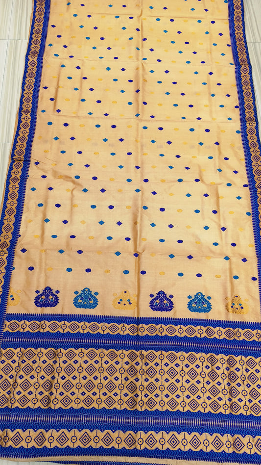Pure Tussar By Tussar Silk Zari & Thread Work assam Silk saree With Blue Colour Motifs