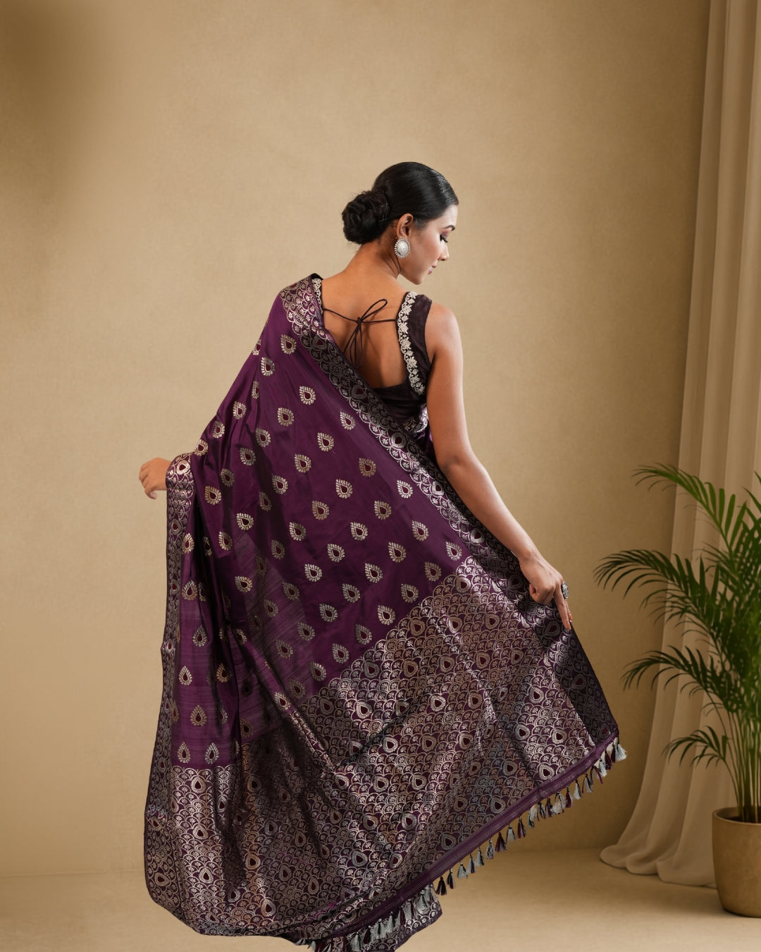 Purple Pure Mulberry Silk With Silver Zari Thread Work Assam Silk Saree