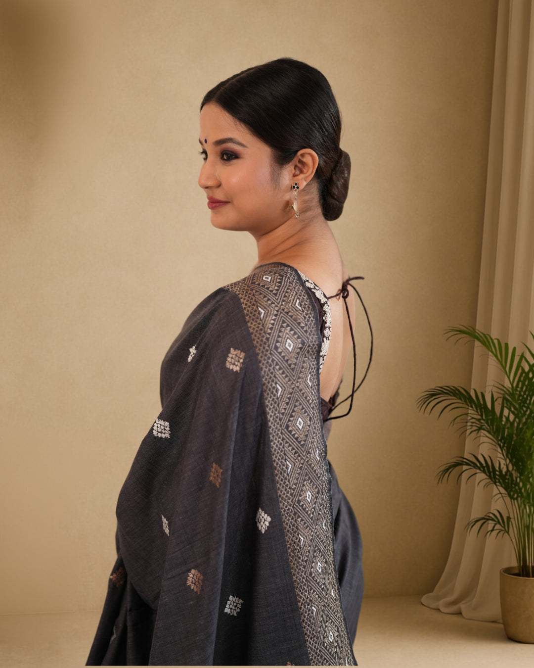 Black Pure Eri By Eri Silk With Muga Ghisa Thread Work Assam Silk Saree