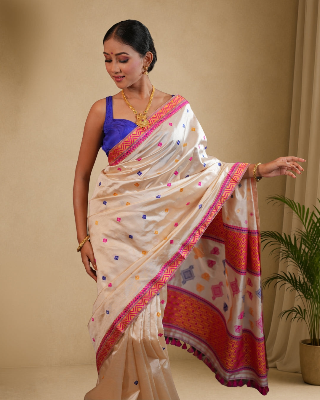 Pure Tussar By Mulberry (Tospaat) Thread Work Assam Silk Saree