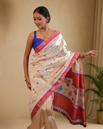 Pure Tussar By Mulberry (Tospaat) Thread Work Assam Silk Saree