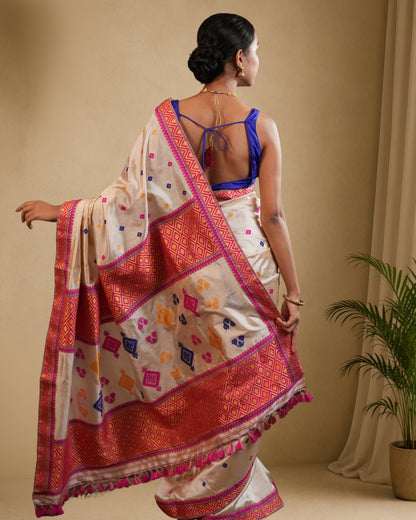 Pure Tussar By Mulberry (Tospaat) Thread Work Assam Silk Saree