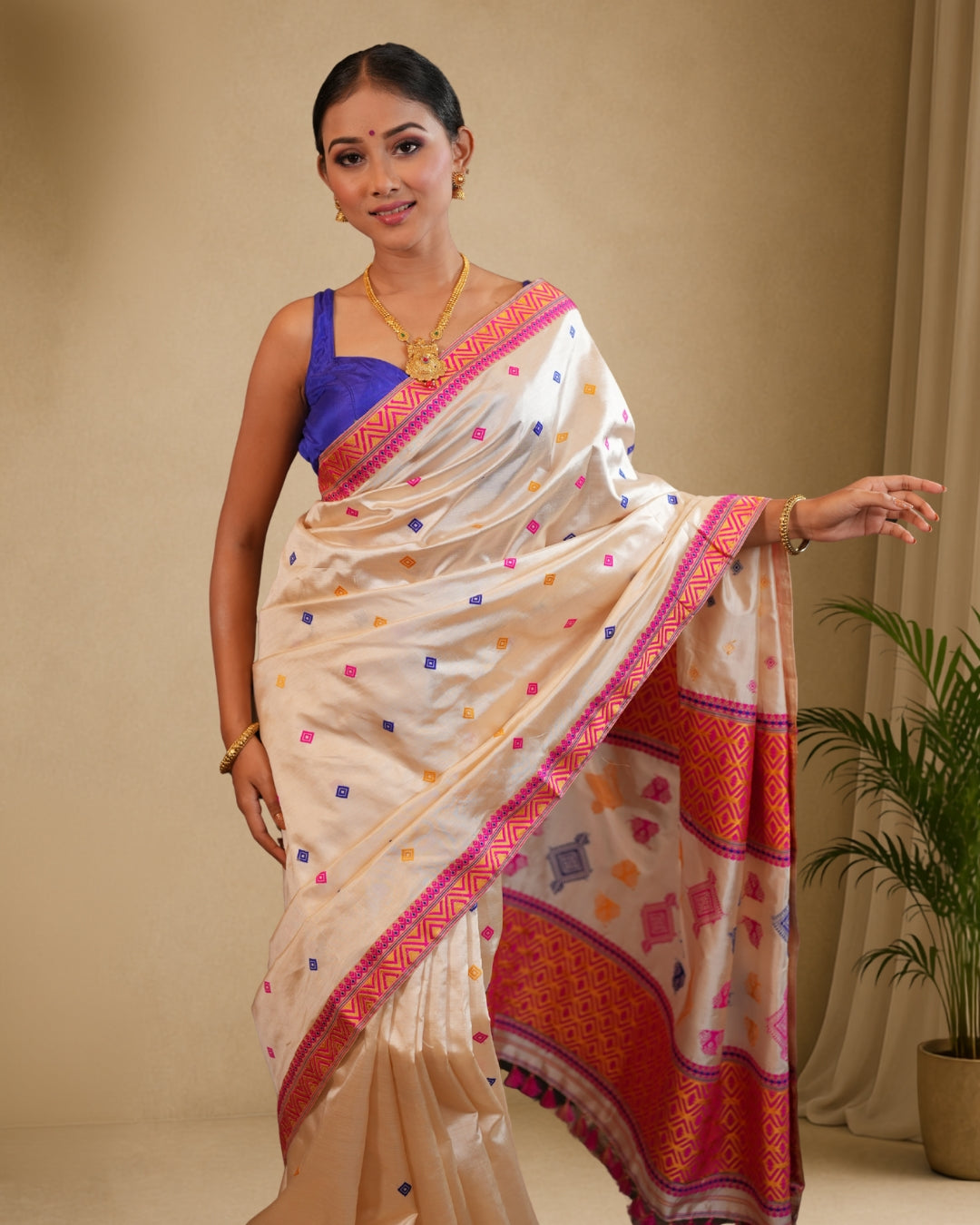 Pure Tussar By Mulberry (Tospaat) Thread Work Assam Silk Saree