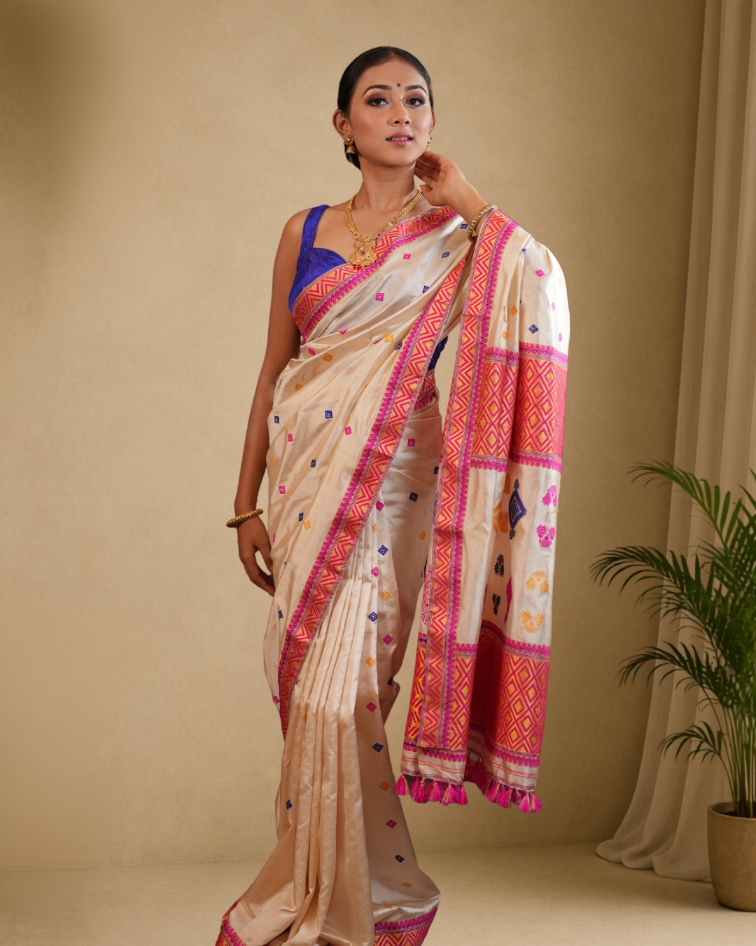 Pure Tussar By Mulberry (Tospaat) Thread Work Assam Silk Saree