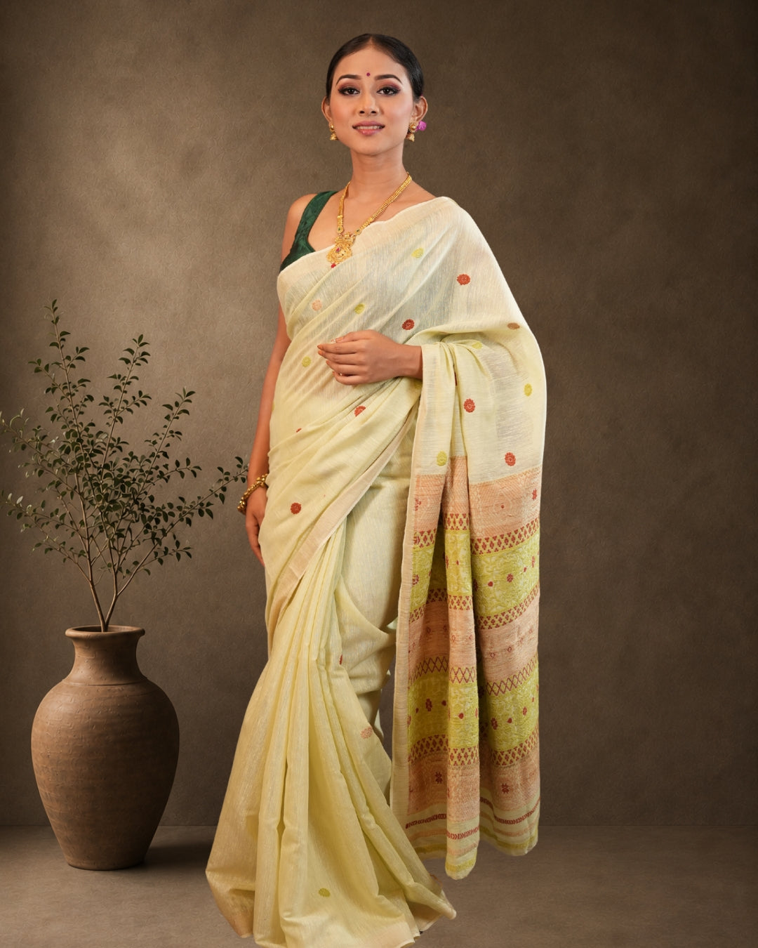 Pure Eri By Mulberry Off White Thread Work Assam Silk Saree
