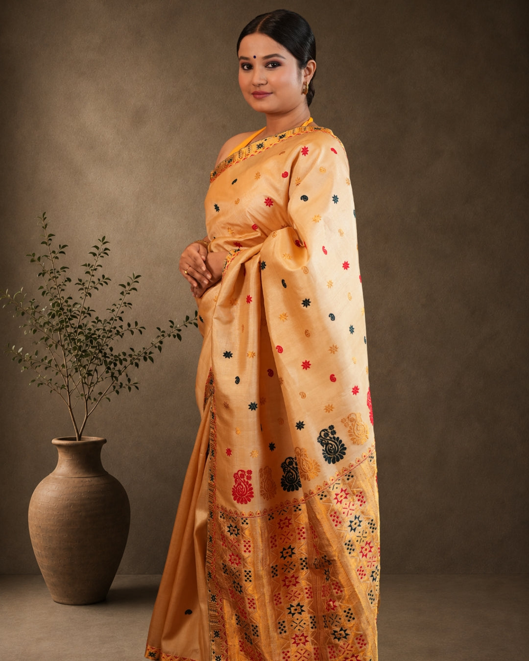 Pure Tussar By Tussar Golden Zari and Thread Work Assam Silk Saree