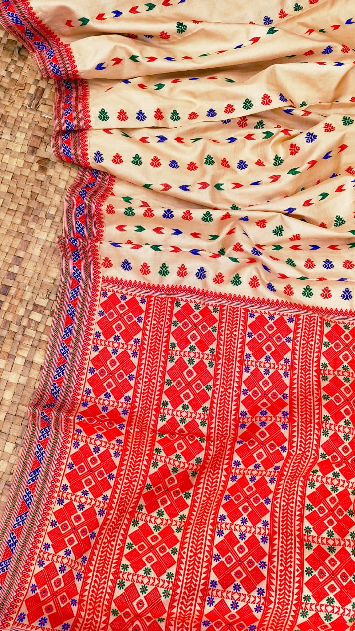 Pure Tussar By Tussar Silk Thread Work Assam Silk Saree With Malticoul Motifs