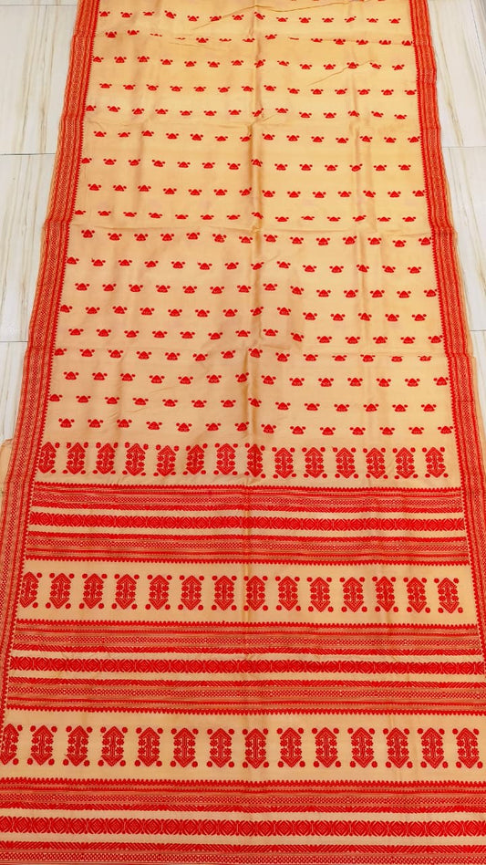 Pure Tussar By Tussar Thread Work Assam Silk Saree With Red Motifs