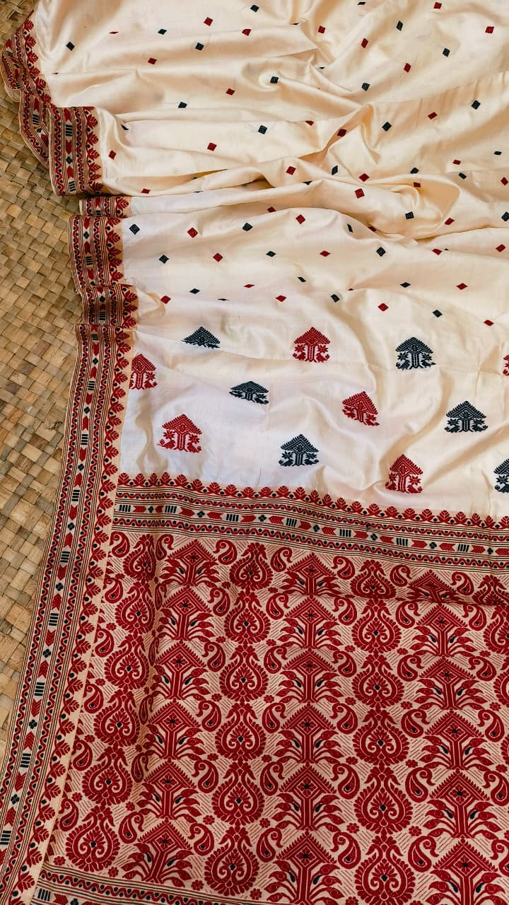 Pure Tussar By Mulberry (tospaat) Thread Work Assam Silk Saree