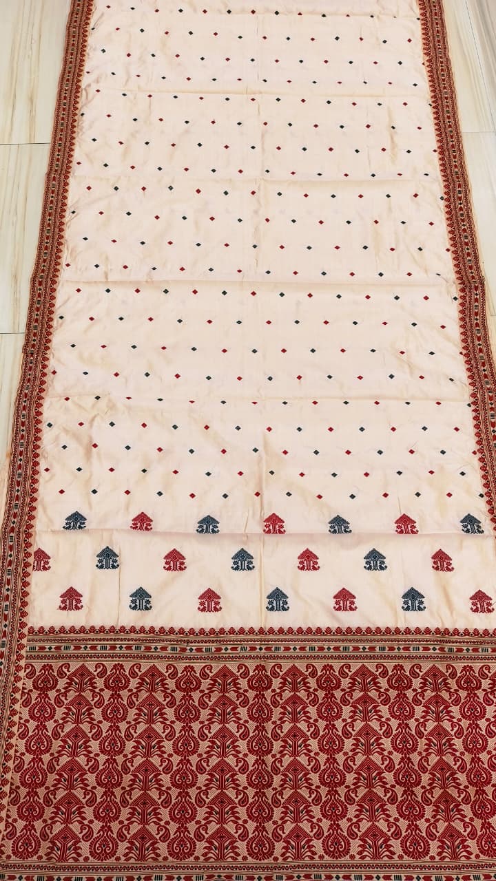 Pure Tussar By Mulberry (tospaat) Thread Work Assam Silk Saree