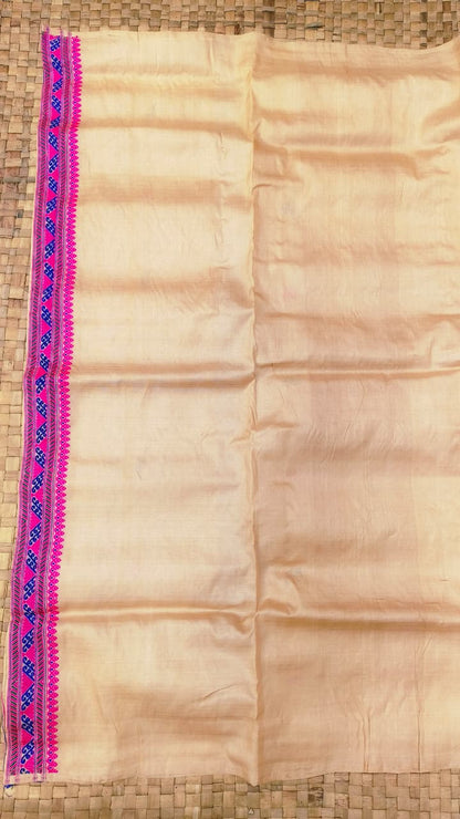 Pure Tussar By Tussar Beige Thread Work Assam Silk Saree