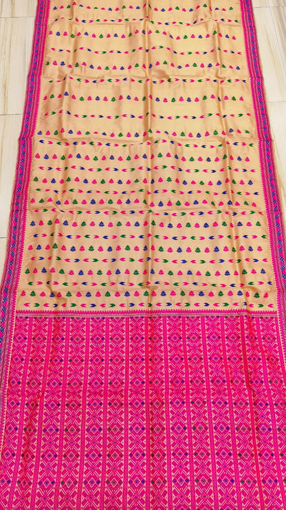 Pure Tussar By Tussar Beige Thread Work Assam Silk Saree