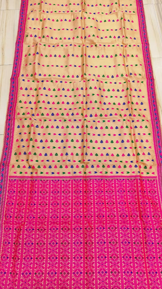Pure Tussar By Tussar Beige Thread Work Assam Silk Saree