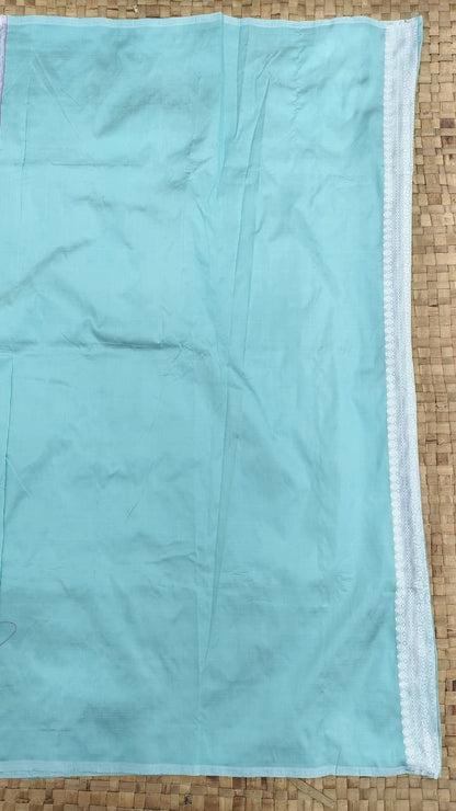 DARK Sky Blue Pure Mulberry Silk Thread Work Assam Silk Saree