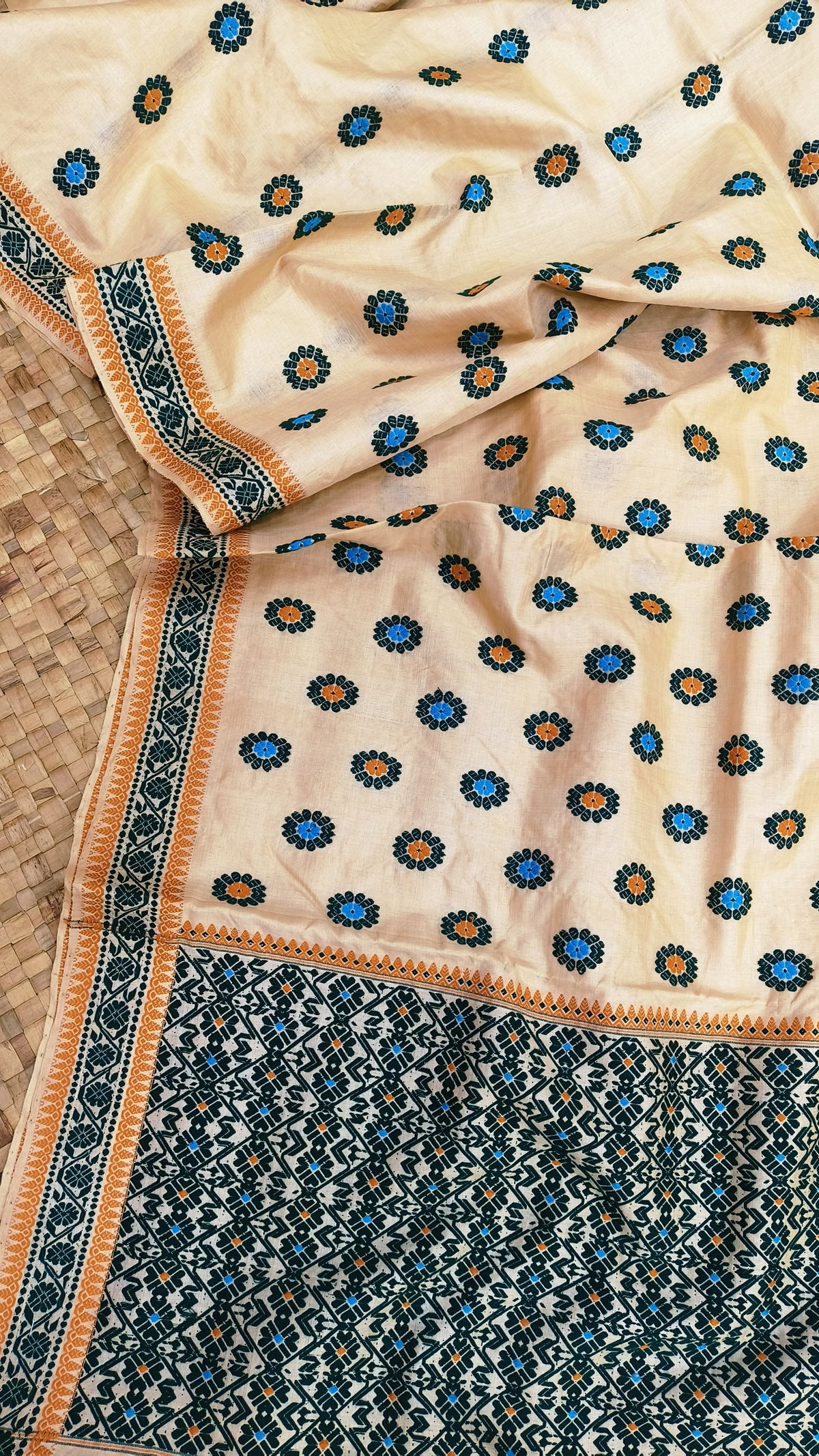 Pure Tussar By Tussar Silk Thread Work Interwoven Assam Silk Saree With Multicolour Motifs