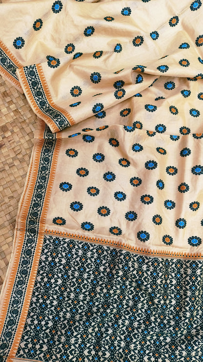 Pure Tussar By Tussar Silk Thread Work Interwoven Assam Silk Saree With Multicolour Motifs