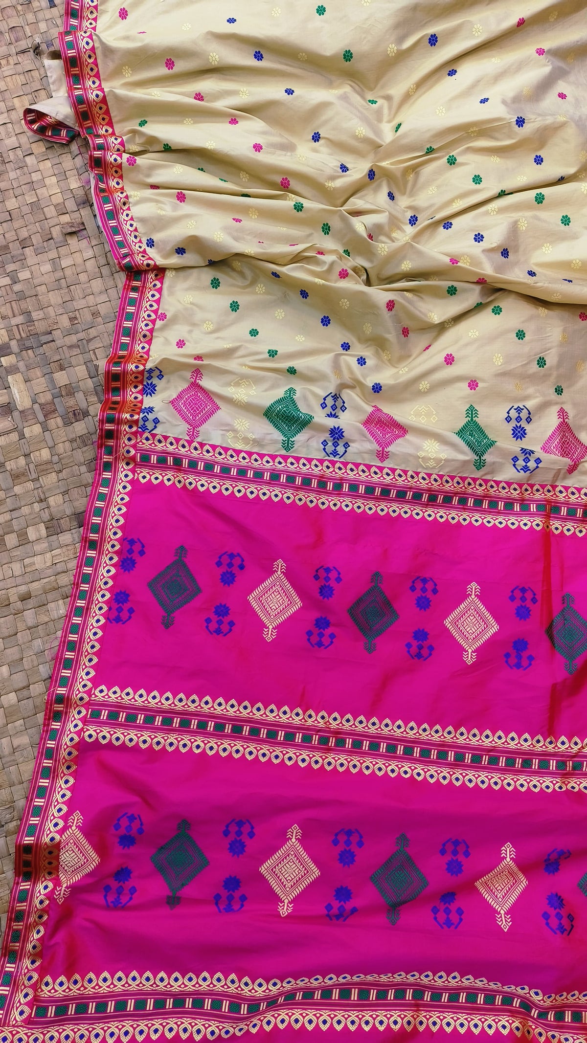 Pure Mulberry silk thread Work Vip Assam Silk Saree With Dual Blouse Pcs