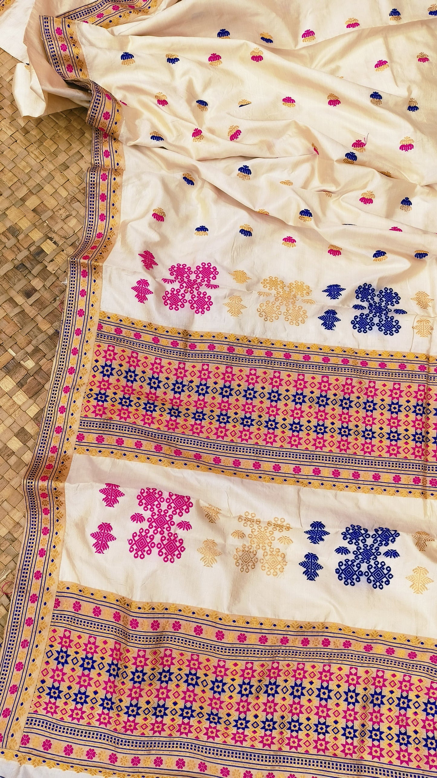 Pure Tussar By Mulberry (Tospaat) Zari & Thread Work Assam silk saree