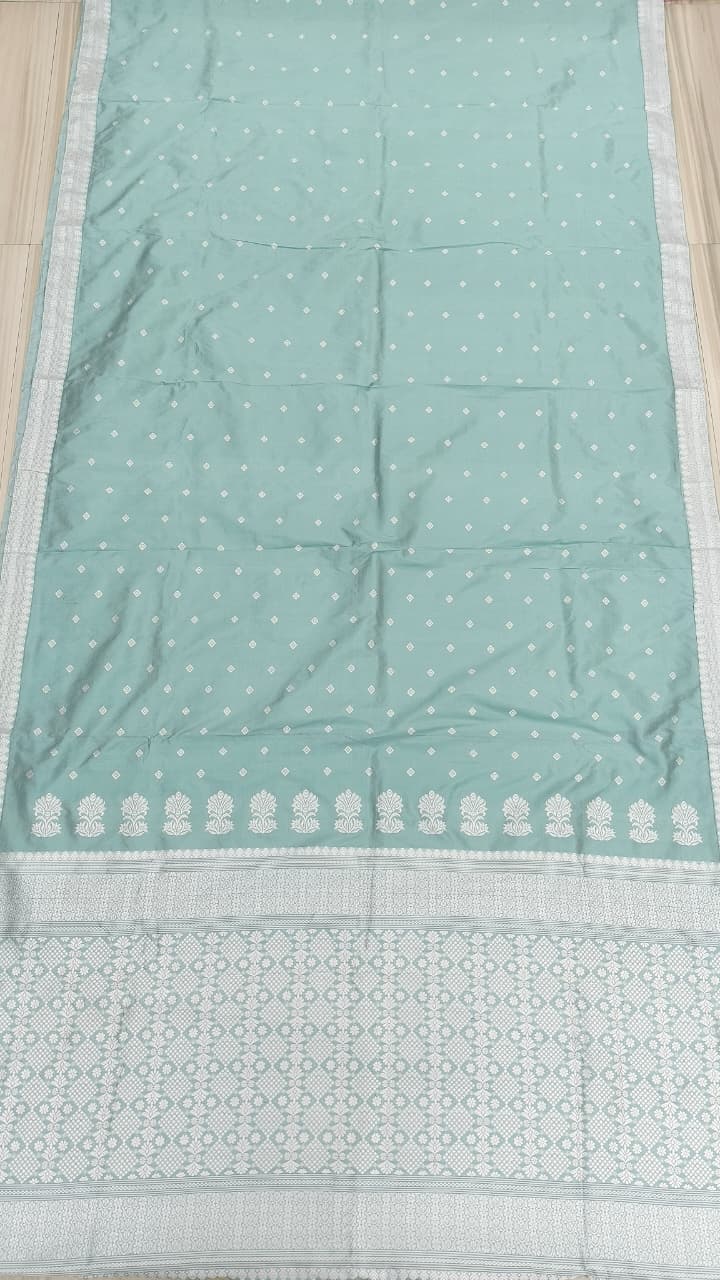 DARK Sky Blue Pure Mulberry Silk Thread Work Assam Silk Saree