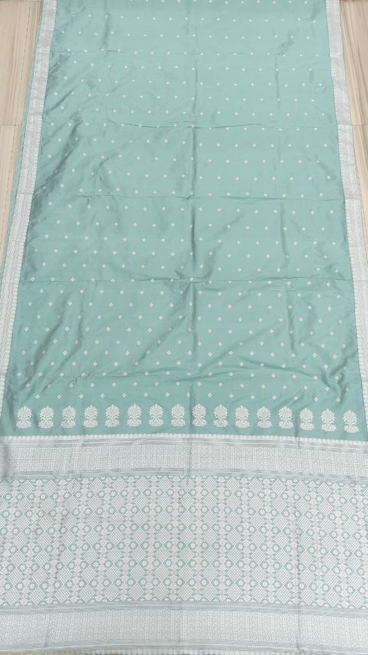 DARK Sky Blue Pure Mulberry Silk Thread Work Assam Silk Saree