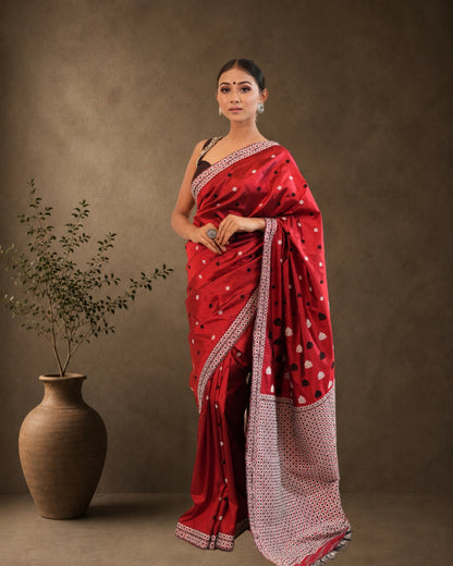 Maroon Pure Mulberry Silk Thread Work Assam Silk Saree