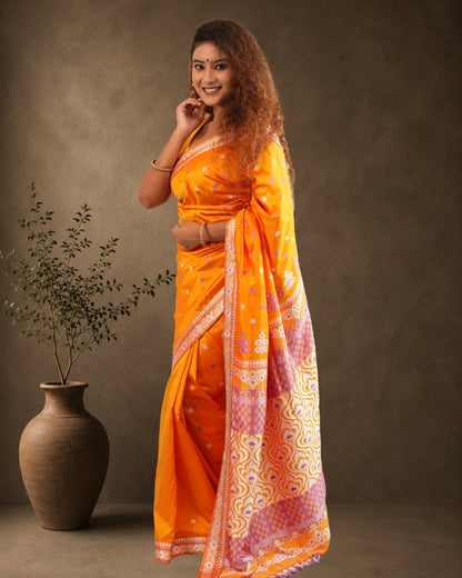Pure Mulberry Silk Designer Thread Work Assam Silk Saree