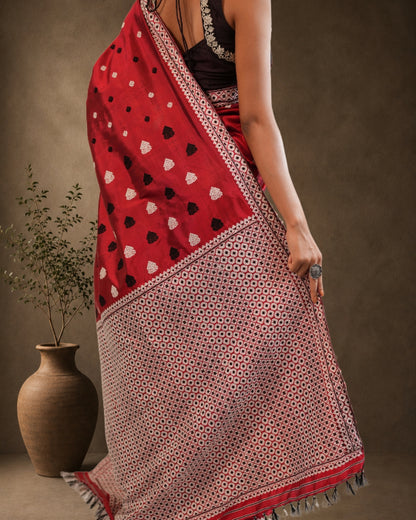 Maroon Pure Mulberry Silk Thread Work Assam Silk Saree