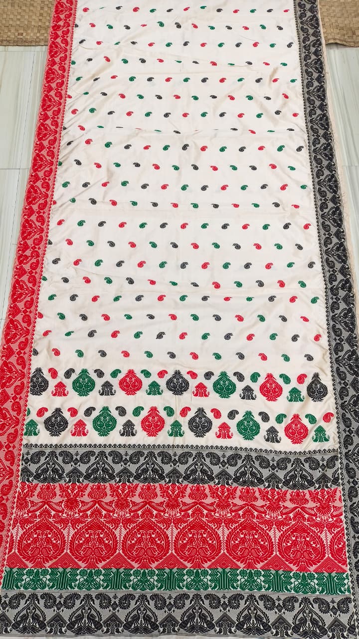 Pure Tussar By Mulberry ( Tospaat ) Thread Work Big Border Assam Silk Saree
