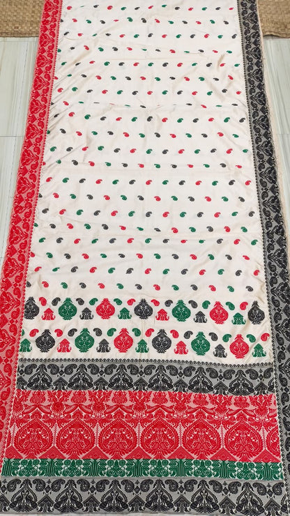 Pure Tussar By Mulberry ( Tospaat ) Thread Work Big Border Assam Silk Saree
