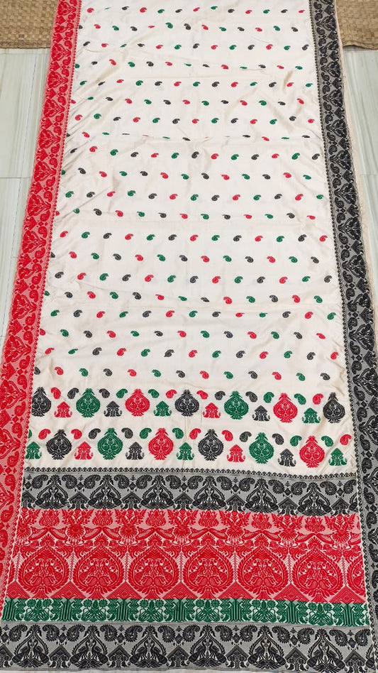 Pure Tussar By Mulberry ( Tospaat ) Thread Work Big Border Assam Silk Saree