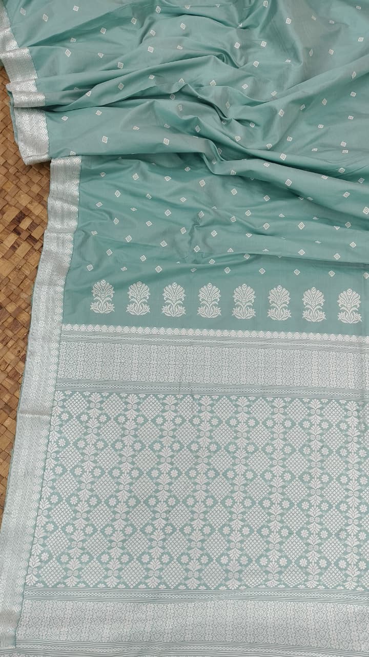 DARK Sky Blue Pure Mulberry Silk Thread Work Assam Silk Saree