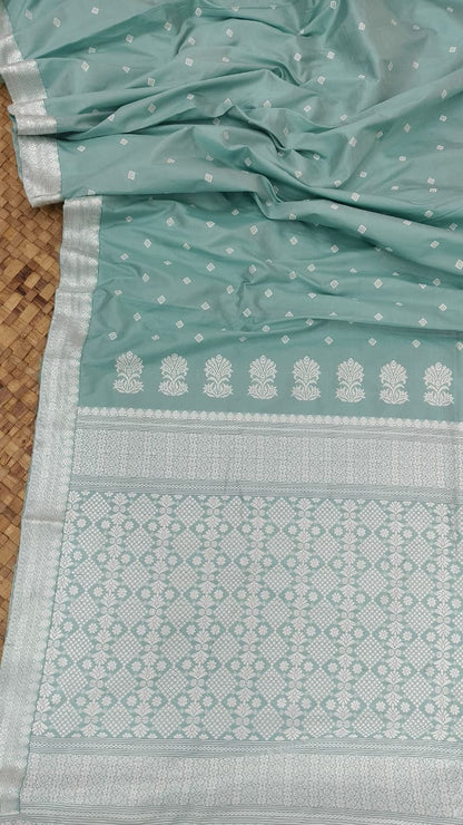DARK Sky Blue Pure Mulberry Silk Thread Work Assam Silk Saree