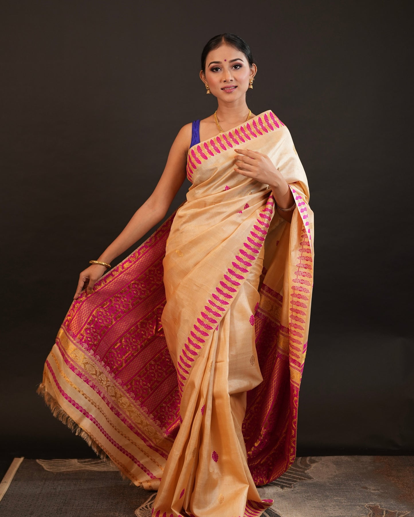 Pure Tussar By Tussar Silk Interwoven Zari And Thread Work Assam Silk Saree