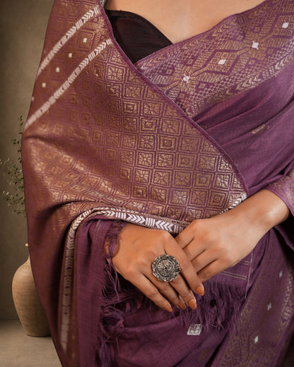 Pure Eri By Mulberry Designer Thread Work Interwoven Assam Silk Saree
