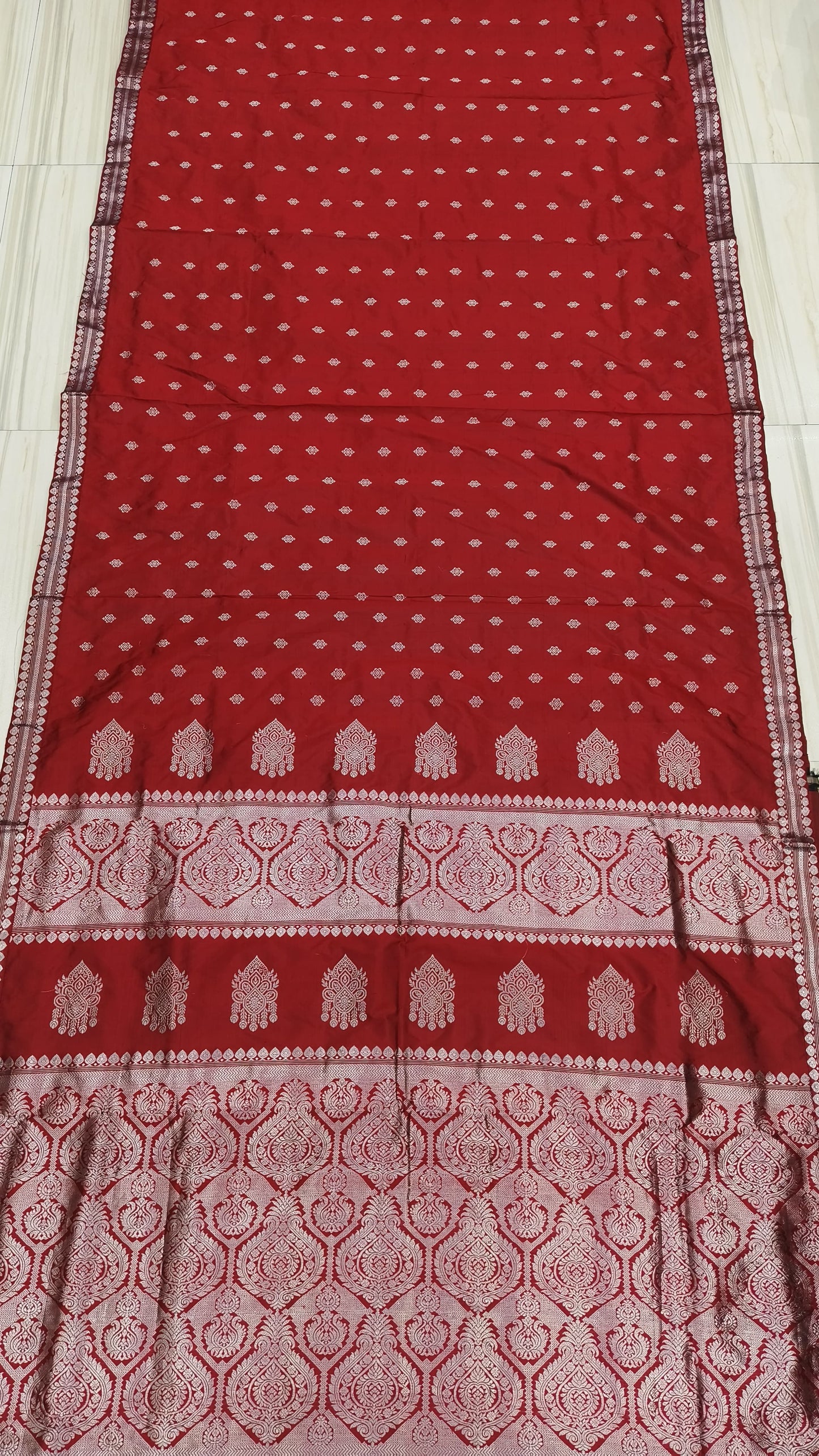 Maroon Pure Mulberry Silk Silver Zari Work Assam Silk saree