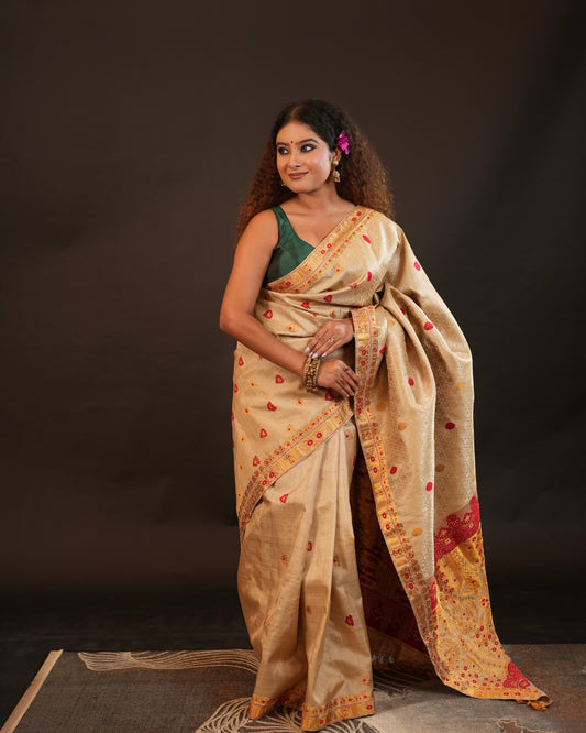 Pure Muga By Muga Silk With Golden Zari Work Assam Silk Saree
