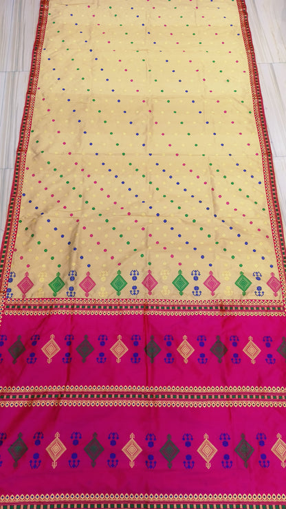 Pure Mulberry silk thread Work Vip Assam Silk Saree With Dual Blouse Pcs