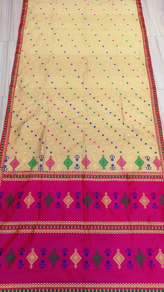 Pure Mulberry silk thread Work Vip Assam Silk Saree With Dual Blouse Pcs
