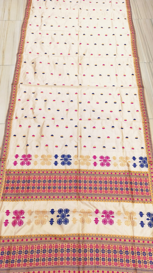Pure Tussar By Mulberry (Tospaat) Zari & Thread Work Assam silk saree