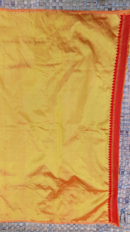 Mustard Yellow Pure Mulberry Silk Thread Work Assam Silk Saree