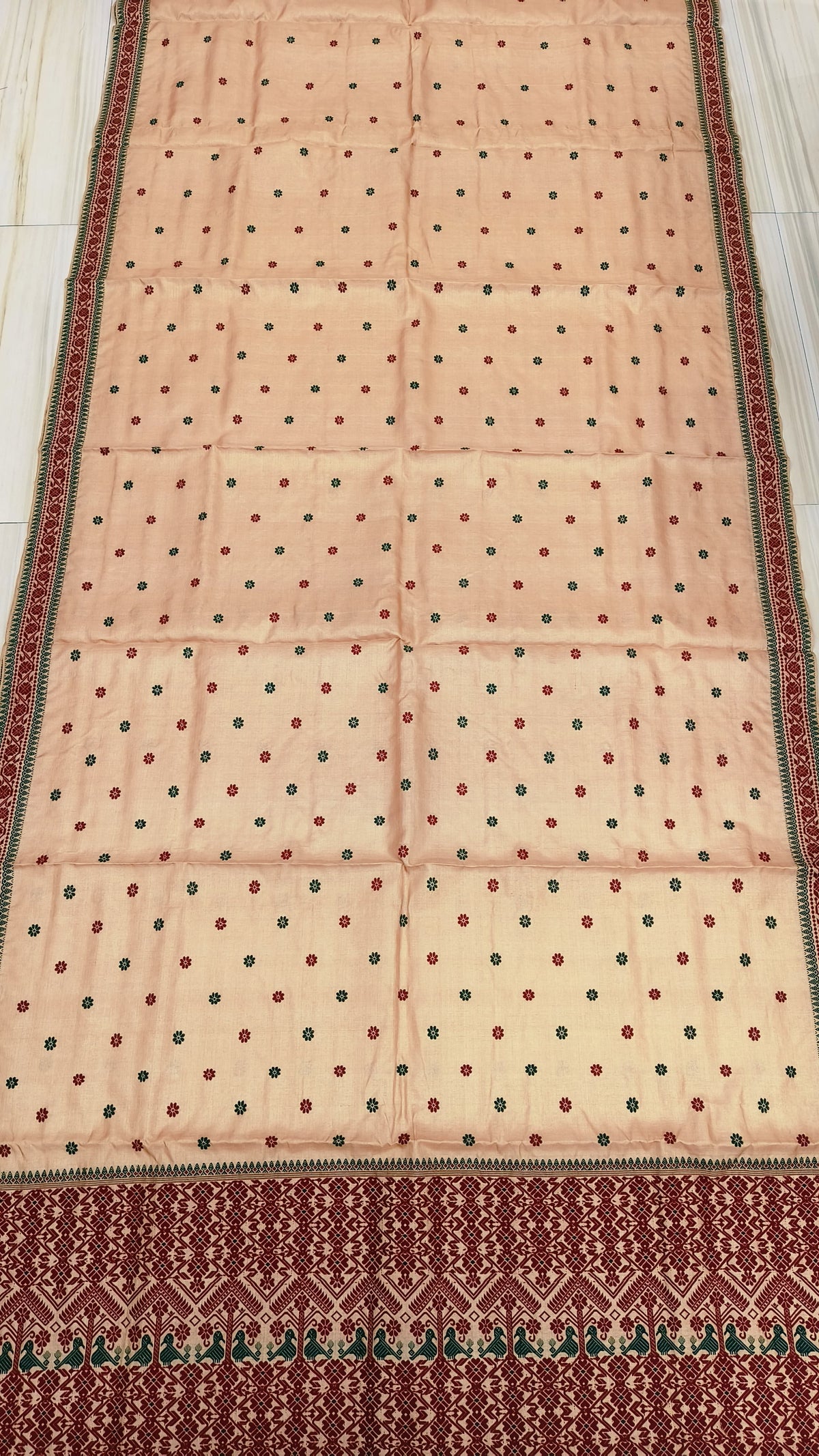 Pure Tussar By Tussar Silk Thread Work Interwoven Assam silk saree  With Maroon Colour Motifs